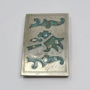 Alpaca Mexico Vintage Handcrafted Silver Belt Buckle With Abalone Turquois Inlay s-l400.jpg main image 2